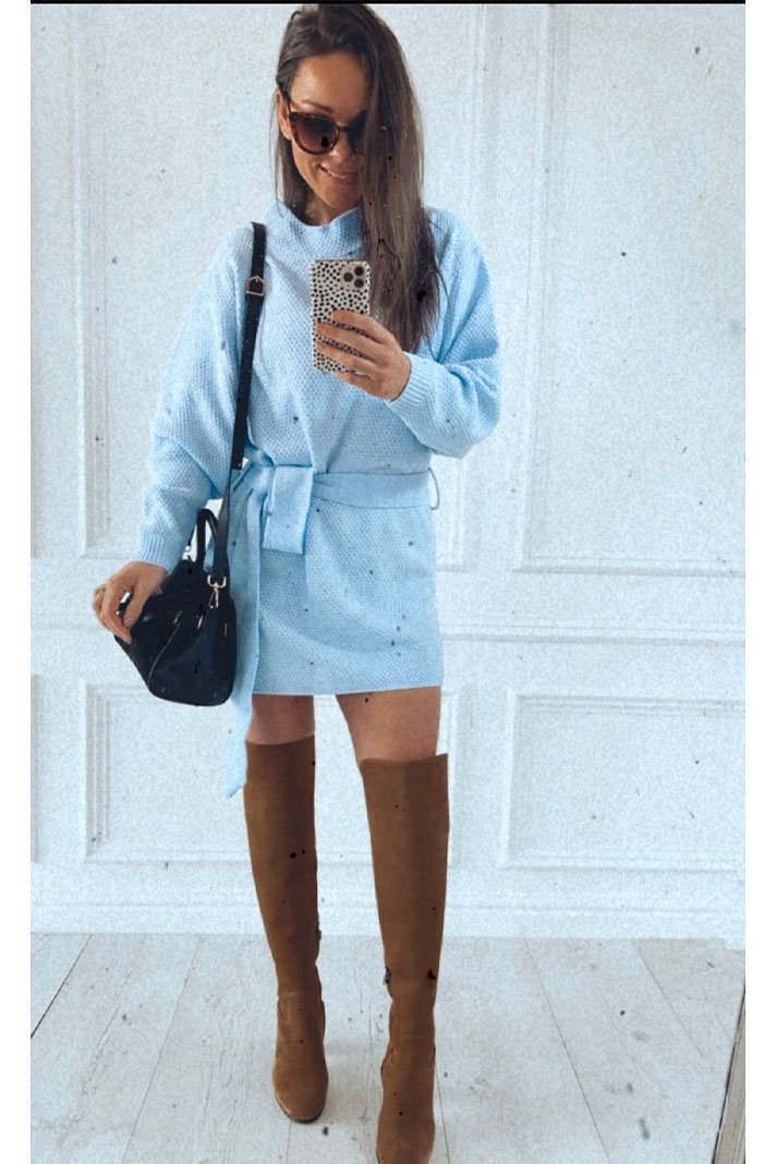 BILLIE BELTED KNIT DRESS SKY BLUE - Frank And Doll - Frank and Doll