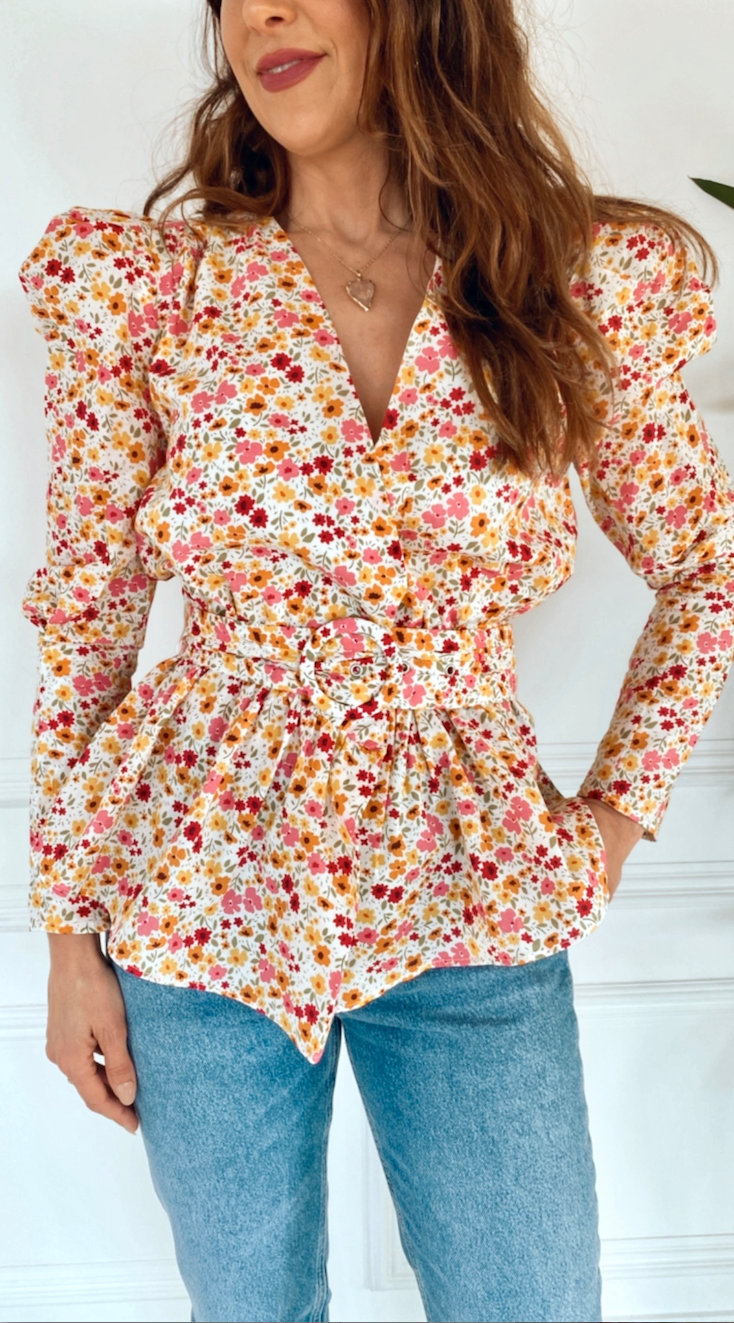 Evie Floral Belted Wrap Top